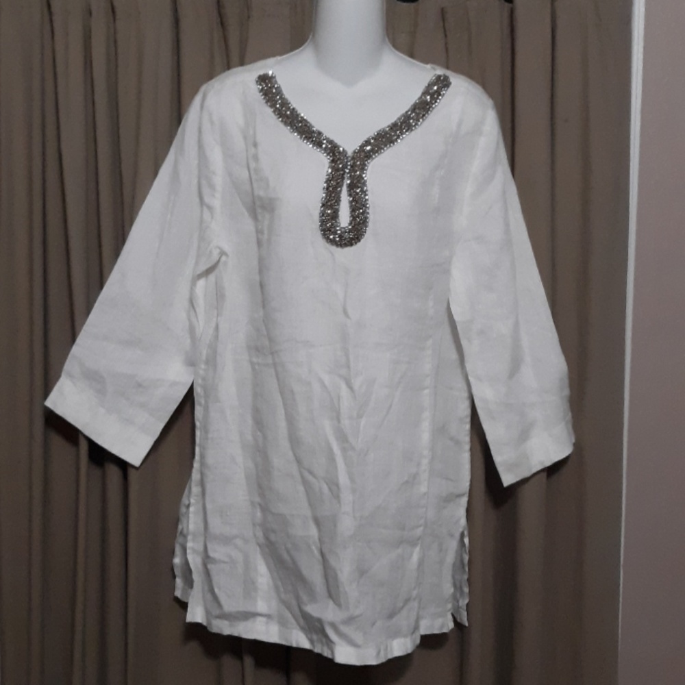 Cynthia rowley beaded linen tunic top.  Size large